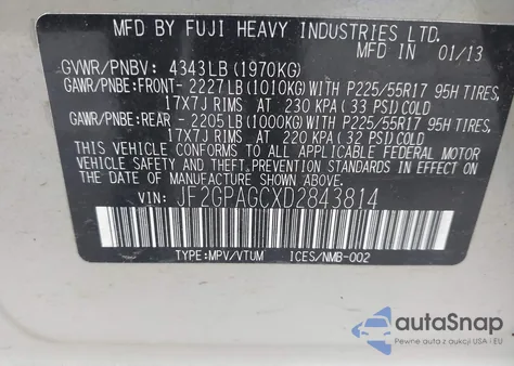 2013 Subaru Xv Crosstrek 2.0I Limited из США, поврежденный, VIN JF2GPAGCXD2843814